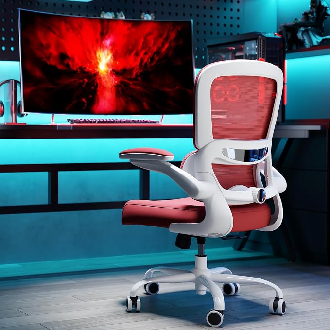 TRALT Office Chair - Ergonomic Desk Chair with Adjustable Lumbar Support, Mesh Computer Chair, Executive Chair for Home Office Comfortable Lumbar Support (1, White Red) - Image 9