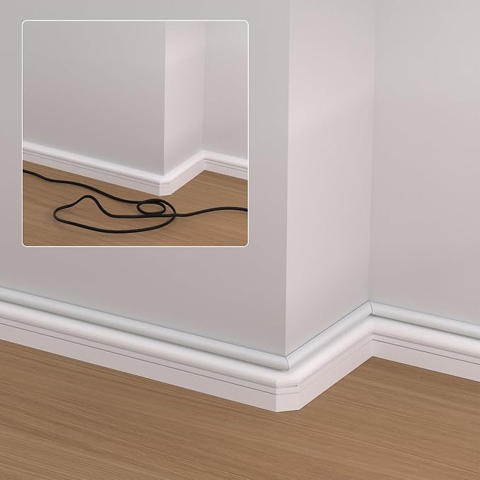 ZhiYo 71in Cord Cover for 1 Wire on Wall, 0.5" W x 0.4" H, White | Upgraded Mini Raceway, Extra Capacity for Extension Cords, Half-Round Glazed Finish, Self-Adhesive, 5 Pack (14.2" Each) - Image 7