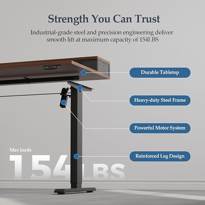 Klicelor 48 x23 Inch Electric Standing Desk with Drawers, Adjustable Height Small Sit Stand Desk for Home Office, Compact Computer Workstation with Storage– Dark Walnut - Image 8