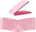 MEETION Foldable Ergonomic Bluetooth Keyboard, Split, Portable, Pink | Compact rechargeable folding keyboard with split ergonomic design, ideal for business travel, for Windows, Mac, iPad, Android by MEETION
