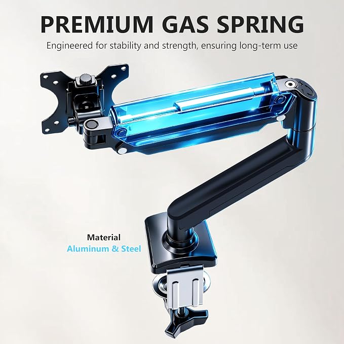 Single Monitor Arm, Fully Adjustable Monitor Mount Fits 13-32 Inch Flat/Curved Screens, Gas Spring Monitor Desk Mount with Clamp & Grommet Base, VESA 75x75/100x100mm, Holds Up to 19.8 lbs - Image 4