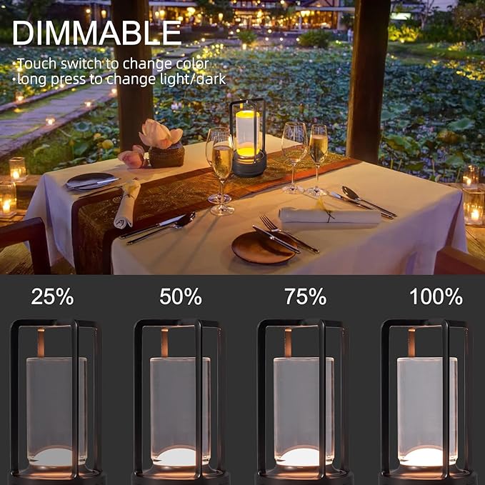 Rechargeable Cordless Small Metal Table Lamp, Stepless Dimming, 3-Color | Grey，2600mAh Battery, Portable LED Desk Light, Cute, Suitable for Indoor/Outdoor/Restaurant/Bedroom/Bar/Coffee/Camping - Image 3