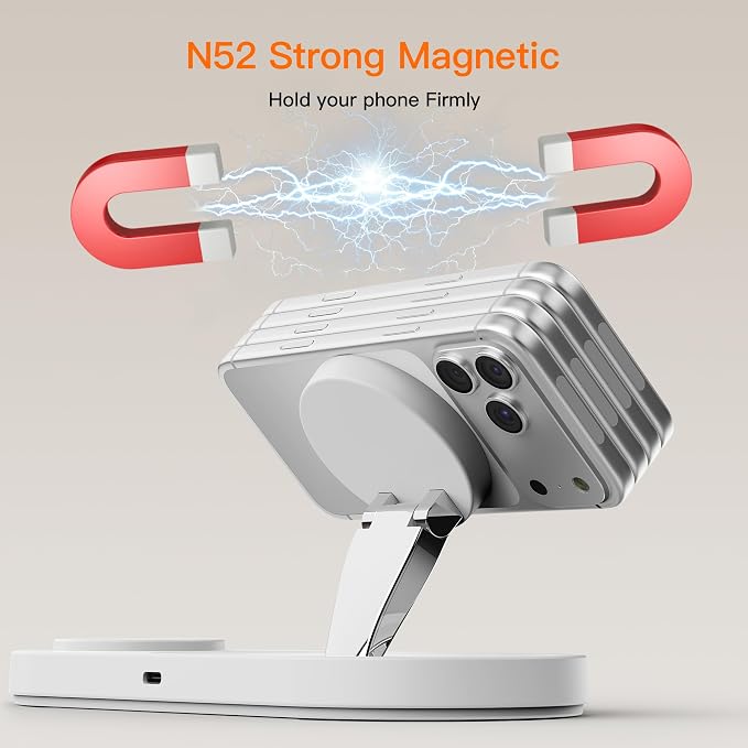 【Travel• Metal Bracket】 Magnetic 3 in 1 Wireless Charging Station,for iPhone17-12,Fast 5W Charger for Apple Watch AirPods,Foldable Stand MagSafe Charger Dock for Nightstand Desk Travel - Image 8