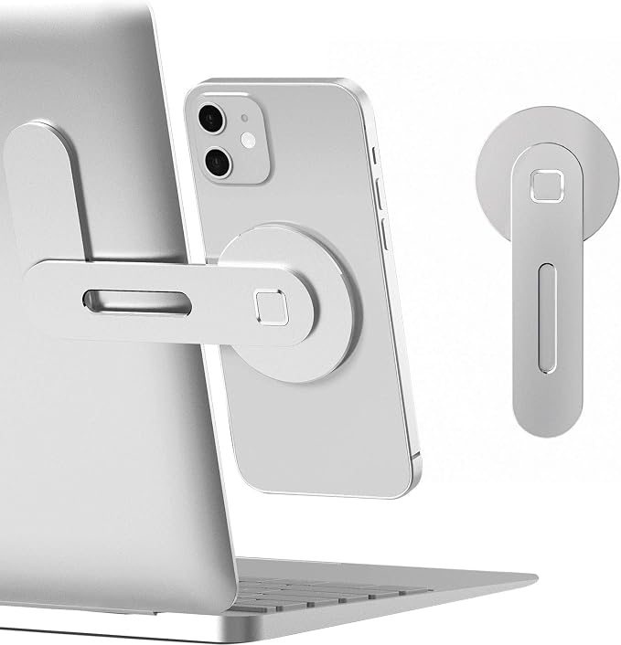 CloudValley Magnetic Laptop Phone Holder for iPhone 17/16/15/14/13 MagSafe | Adjustable Phone Monitor Side Mount, Slim Portable Foldable Computer Expansion Bracket, Silver by CloudValley