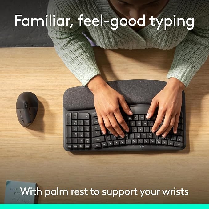 Logitech Wave Keys & Lift Vertical Mouse - Ergonomic Wireless Keyboard and Mouse Combo - with Cushioned Palm Rest, Easy-Switch, Bluetooth, for Multi-OS, Windows/Mac - Graphite (RENEWED) - Image 4