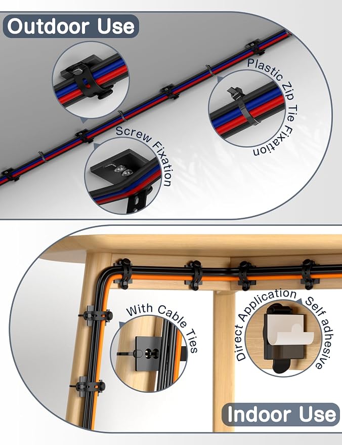 Viaky Adjustable Cable Management Under Desk,10-Pack,Adhesive Cable Clips | 10 Wire Management Holder with 10 Cable Ties & 10 Screws,5 Cable Straps,Wire Organizers for Cords Home Office Behind TV - Image 7