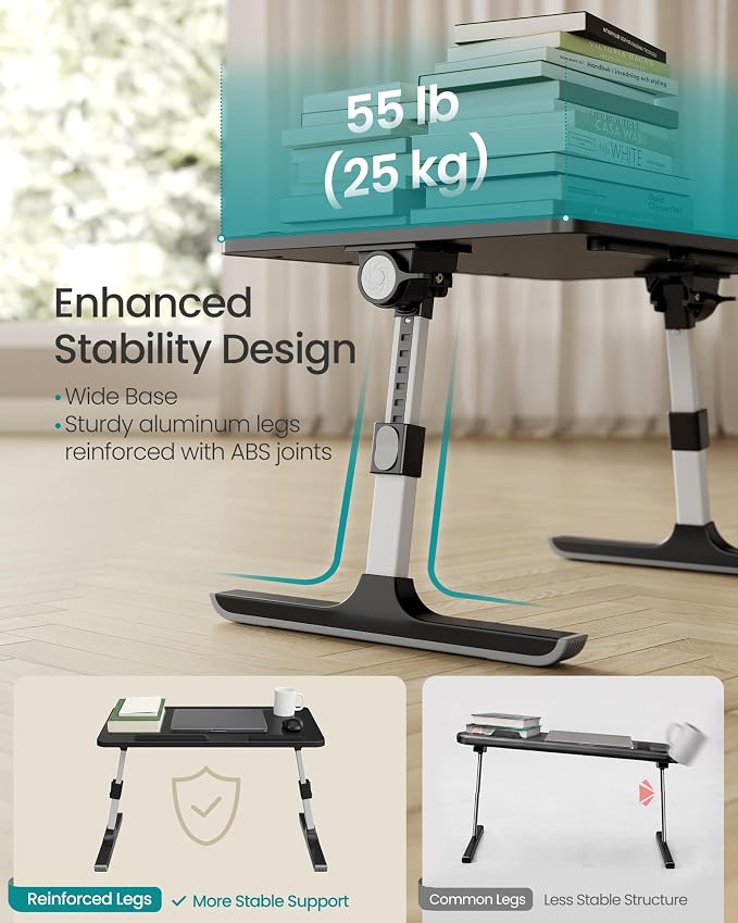 SONGMICS Bed Laptop Desk, Adjustable Laptop Desk for Bed with 8 Heights, Portable Foldable Bed Table, for Bedroom and Living Room, 23.6 x 15.7 x 9.8 Inches, Ink Black ULLD118B101 - Image 6
