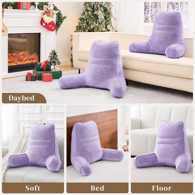 Sasttie Reading Pillow for Bed, Back Pillow for Sitting Up, Lavender | 23" Backrest Support Cushion for Couch, Sofa, and Floor, Dorm Essentials, OEKO-TEX, Adjustable Down Alternative Fill - Image 7