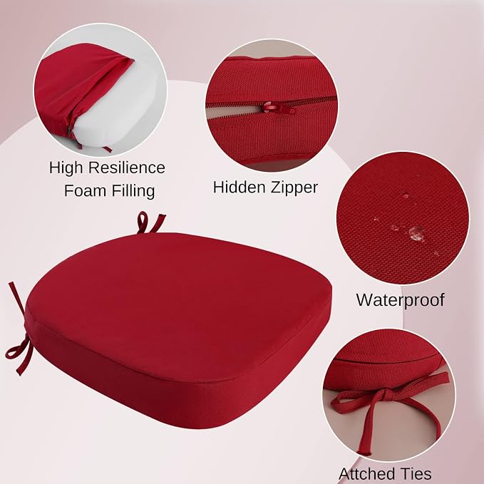 idee-home Outdoor Chair Cushions Set of 4, 19" x 19" D-Shaped | Thick Outdoor Seat Cushions Waterproof Patio Furniture with Ties Dining Pads - Image 2