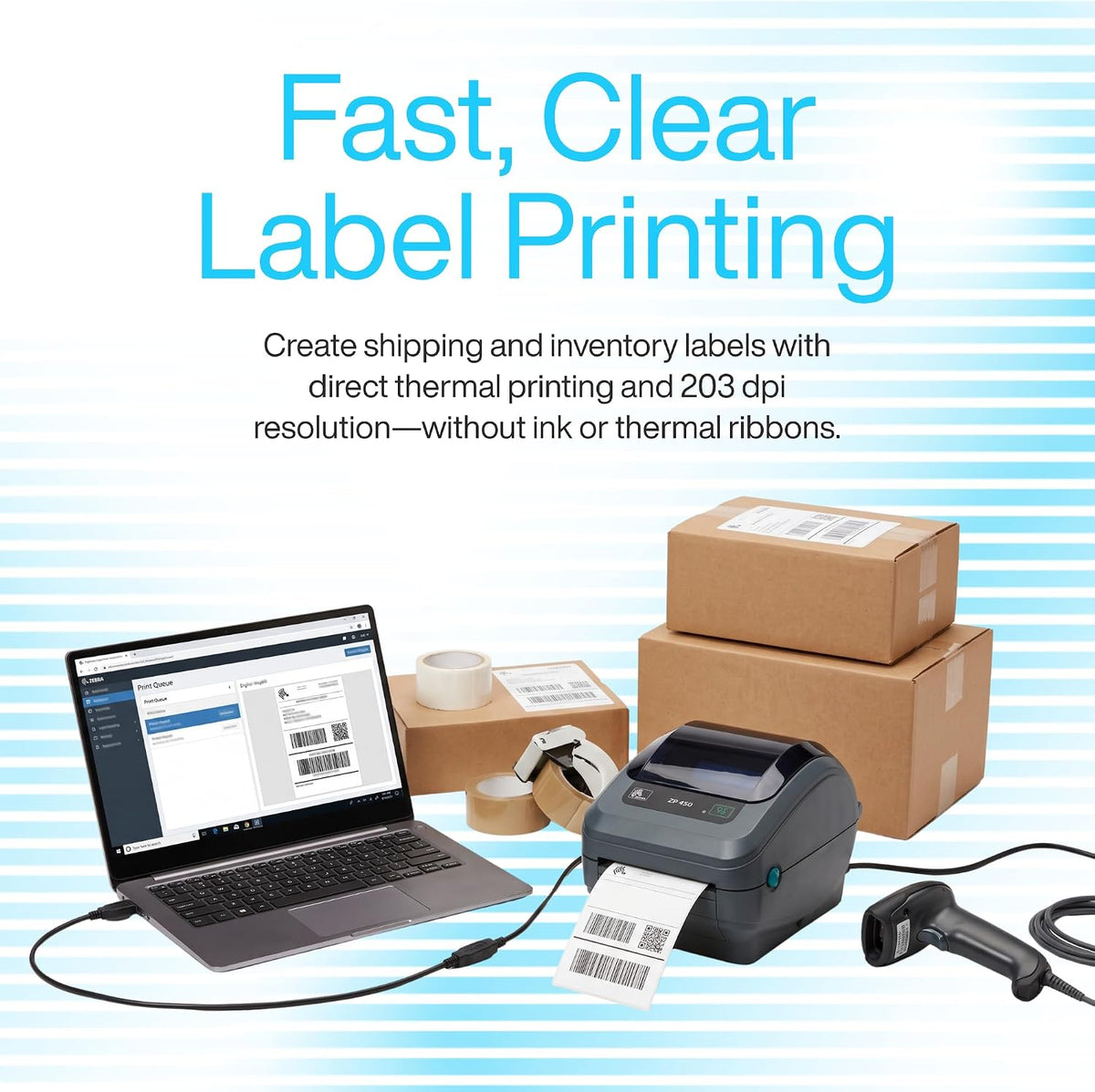 ZP450 Zebra Direct Thermal Label Barcode Printer - USB, Serial & Parallel - Image 4