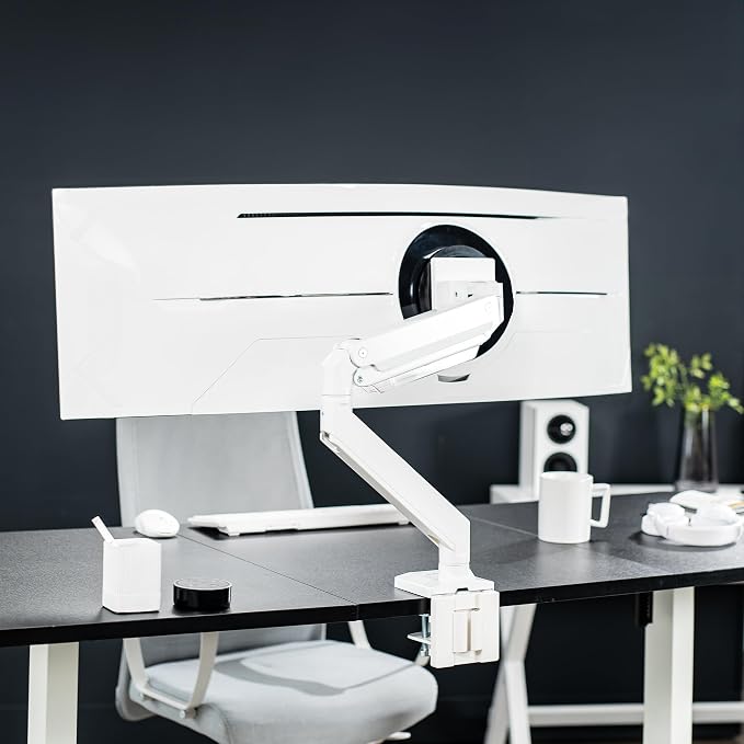 VIVO Premium Aluminum Heavy Duty Monitor Arm for Ultrawide Monitors up to 49 inches and 33 lbs, Single Desk Mount Stand, Pneumatic Height, Max VESA 100x100, White, STAND-V101G1W - Image 9