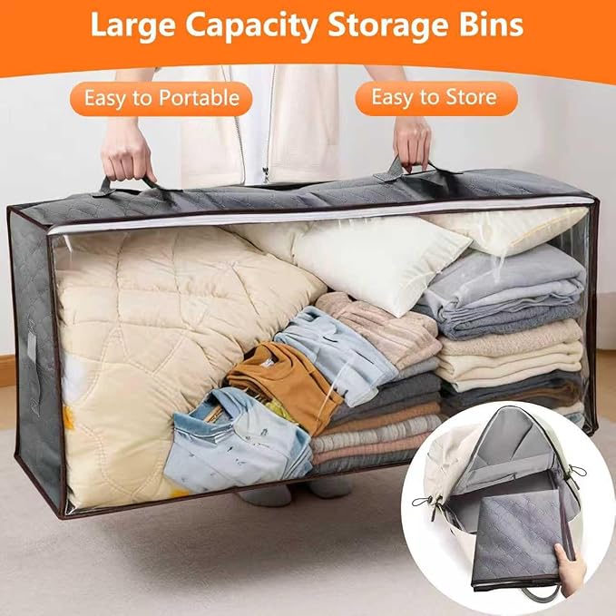 90L Under Bed Storage Containers,2-Pack Closet Organizer Storage Bins,Black | for Organization and Storage Clothes, Shoes, Blankets & Pillows,Visible Transparent Top Storage Bins with Lids - Image 4