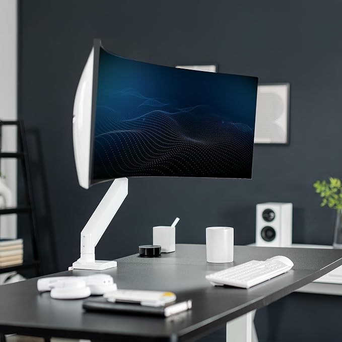 VIVO Premium Aluminum Heavy Duty Monitor Arm for Ultrawide Monitors up to 49 inches and 33 lbs, Single Desk Mount Stand, Pneumatic Height, Max VESA 100x100, White, STAND-V101G1W - Image 2