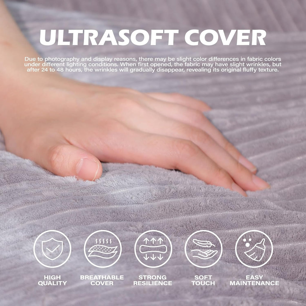 Bean Bag Chair, Cozy Fluffy Beanbag Chairs with Filler for Teens and Kids, Floor Lazy Sofa for Living Room Gaming & Reading (S-Light Grey) - Image 5