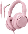 Botesty Sound Wired Headphones with Microphone, Over Ear 3.5mm Plug in Headphones with 4.9ft Tangle-Free Nylon Cord for Tablet, Laptop, MP3/4, School, Airplane Travel (Pink) by BotestySound