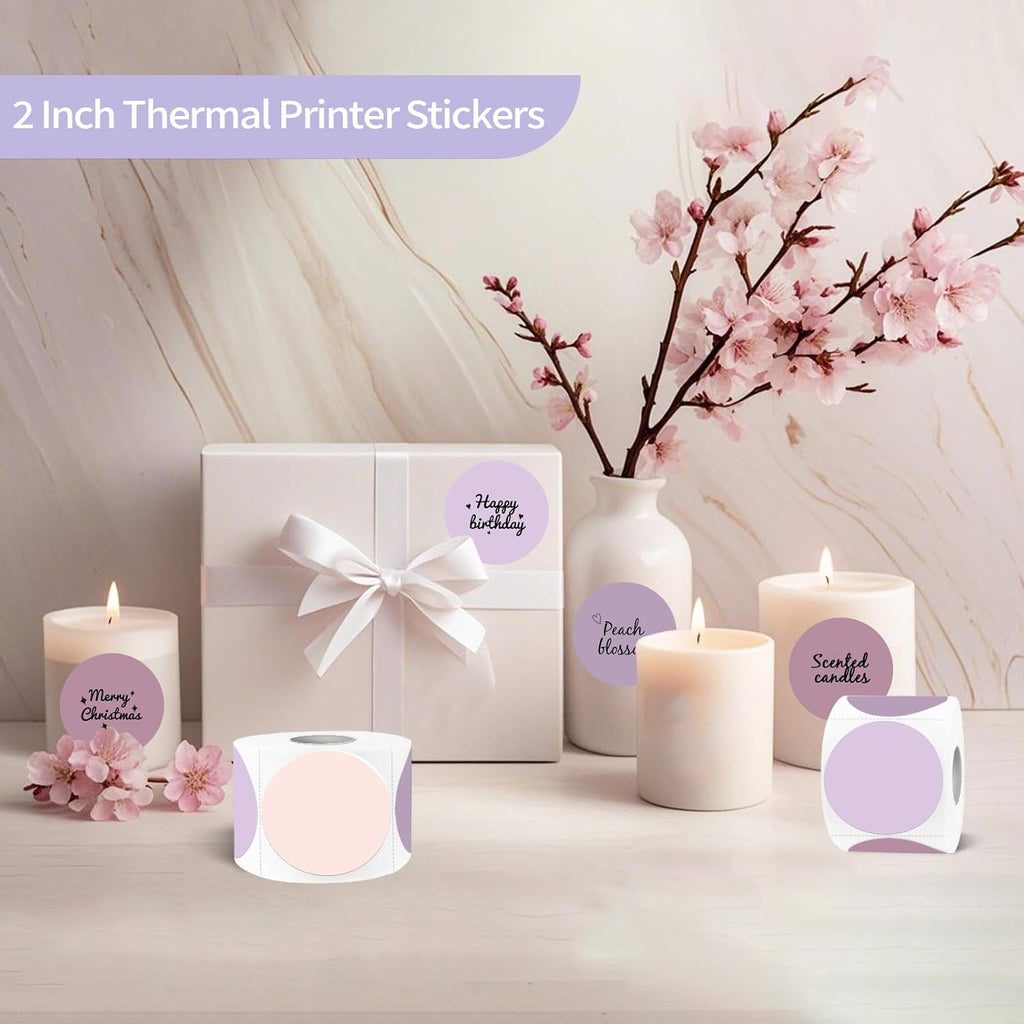 2 inch Round Thermal Label,Purple Circle Thermal Sticker Labels for Business and Home,Direct Thermal Printer Label for DIY Logo Design,Thanks Card - Image 6