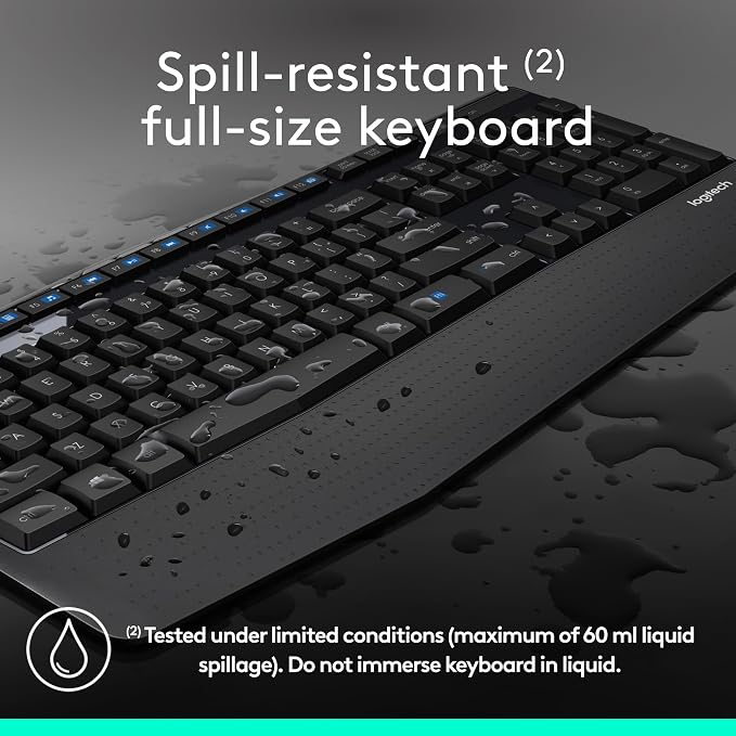 Logitech MK345 Full Size Wireless Keyboard and Mouse Combo - Black | Full size keyboard with integrated palm rest, compact right handed mouse, connect via single included USB-A Nano Receiver - Image 4