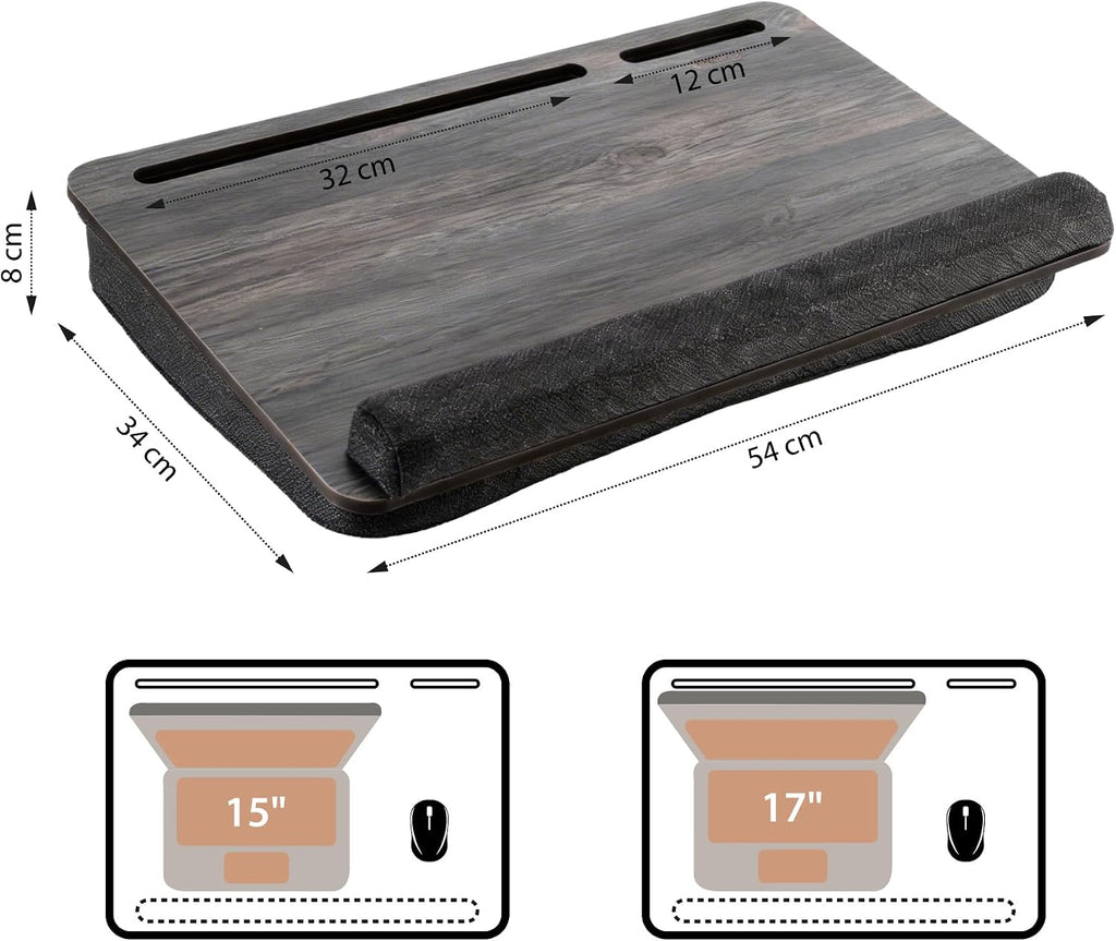 Vigo Wood Laptop Lap Desk with Cushion for Bed, Portable Home Office Tray Fits up to 17.3 Inch, Built-in Phone and Tablet Holder (Cambridge-Black) - Image 5