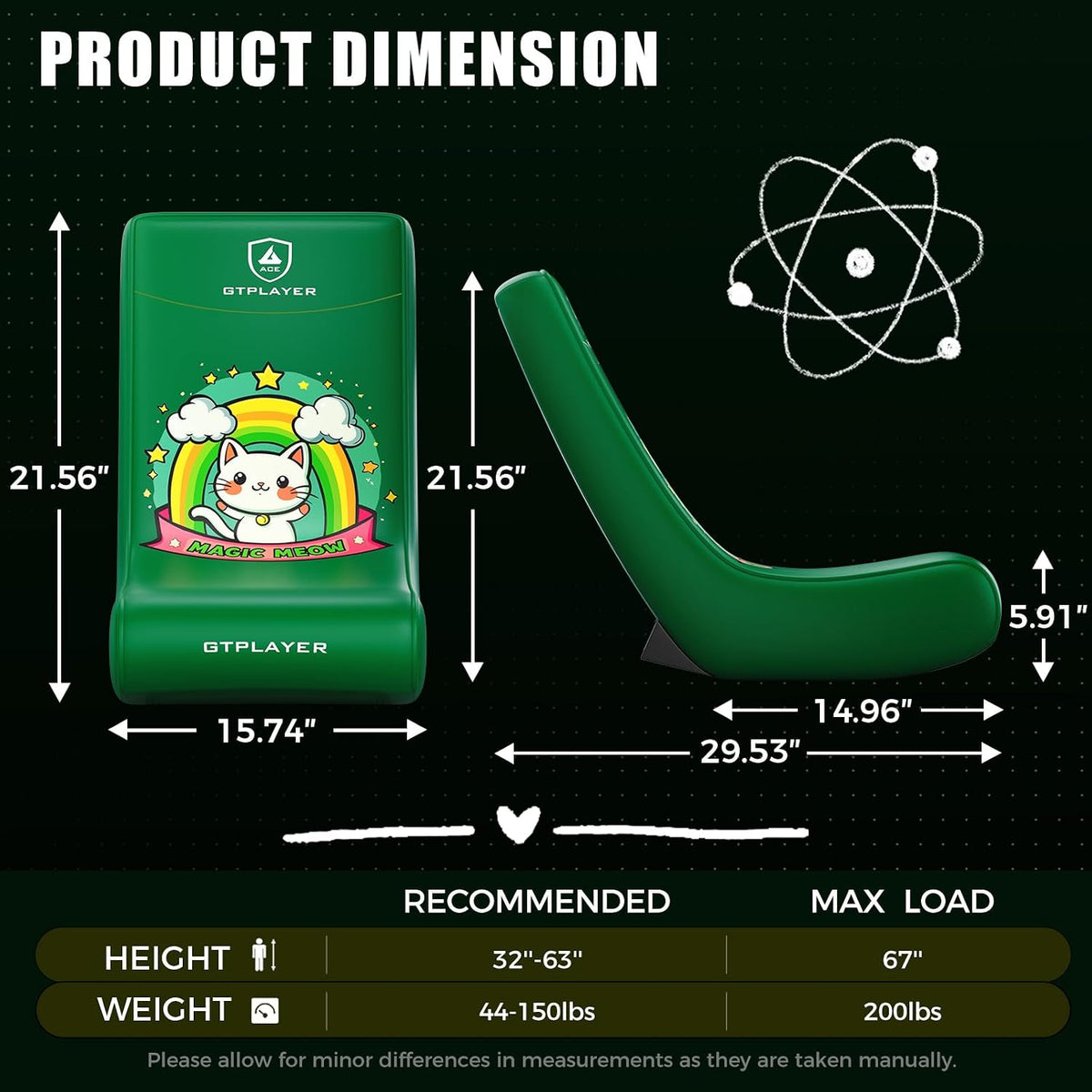 GTPLAYER Gaming Floor Rocking Chair – Rocker Floor Game Chair with Angle Limiter, Stylish Patterned Design, Comfortable Video Game Seat, Green Kitty Pattern - Image 3