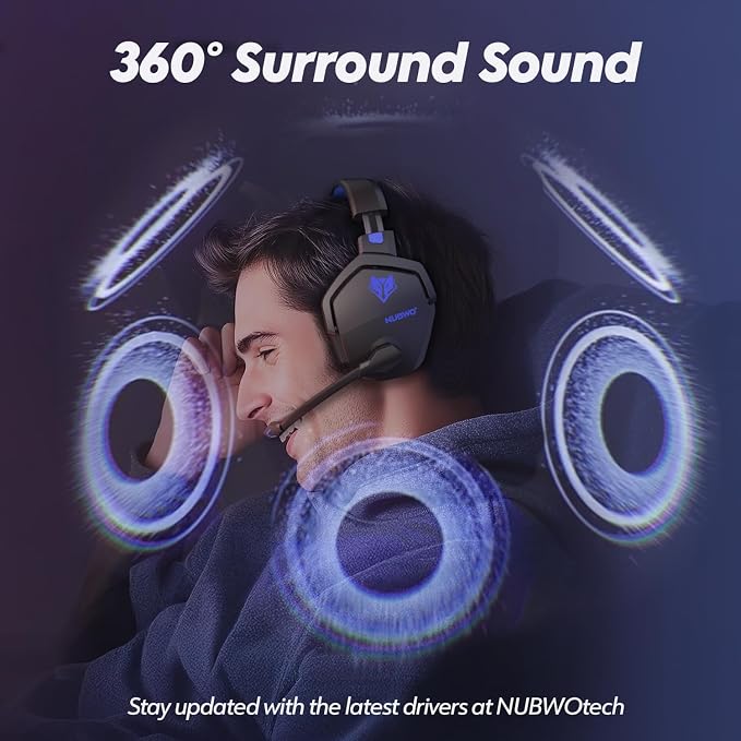 NUBWO Wireless Gaming Headset with Mic for Ps5 Ps4 PC, Zero Interference, 100-Hour Battery All-Day Play, 23ms Sync​ for Fortnite & Call of Duty/FPS Gamers, Triple Mode All Devices Compatible - Blue - Image 4