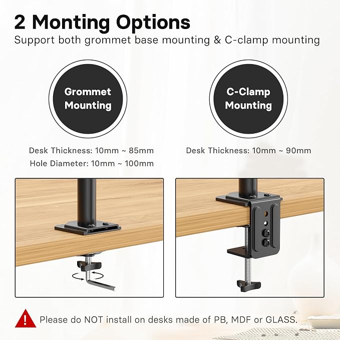 Redbat Monitor and Laptop Mount Stand, Fully Adjustable Monitor Arm with Vented Tray for 13" to 32" LCD Screens and Notebook up to 16", Holds up to 22lbs, VESA Compatible, Dual Mounting Options | Fully Adjustable Monitor Arm with Vented Tray for LCD Sc... - Image 8
