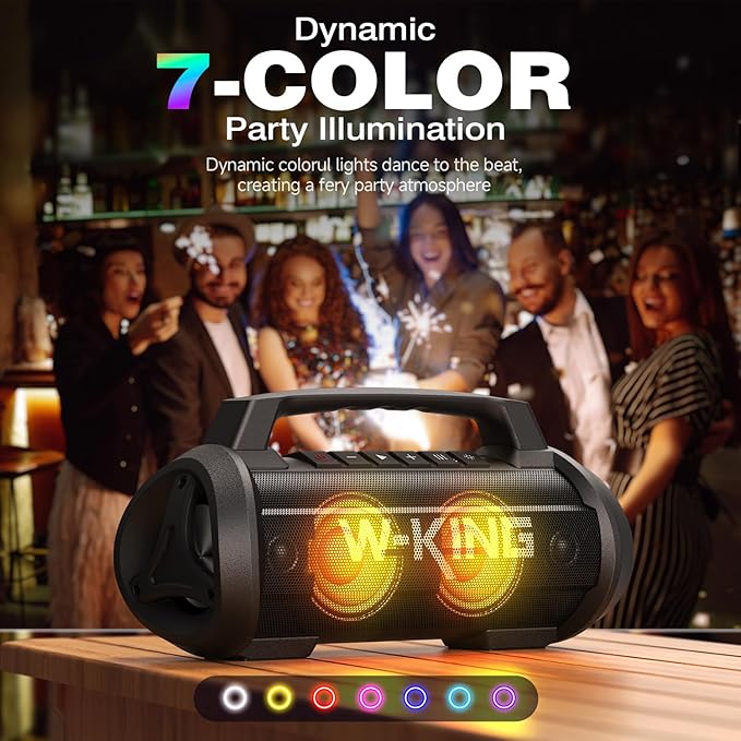 W-KING Portable Bluetooth Speaker, 120W Peak Loud Bass Boombox Outdoor | 70W Subwoofer, Stereo Pair, Deep Bass, 4 Drivers, IPX6, BT5.4, EQ, 42H, RGB, TF, Wireless Outdoor Speaker, 110dB Party Music - Image 6