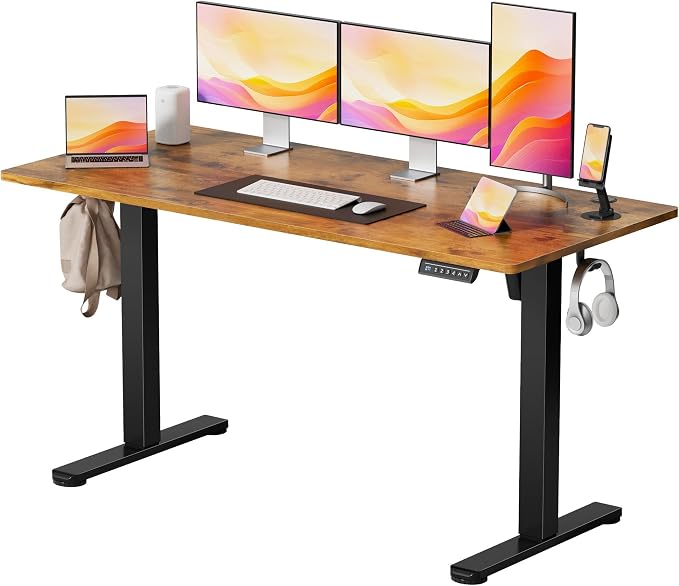 YESHOMY Height Adjustable Electric Standing Desk, 55 x 24 Inches Memory Home Office Sit Stand up Desk with Phone Holder and USB Charging Port, Rustic Brown by SearchallYESHOMY
