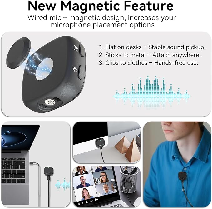 USB Microphone No Speaker with Magnetic & Flat Mount, for PC/Mac | Noise Canceling, Mute Button & LED Indicator, Plug & Play, Computer Microphone for Zoom/Teams/Gaming/Class - Image 2