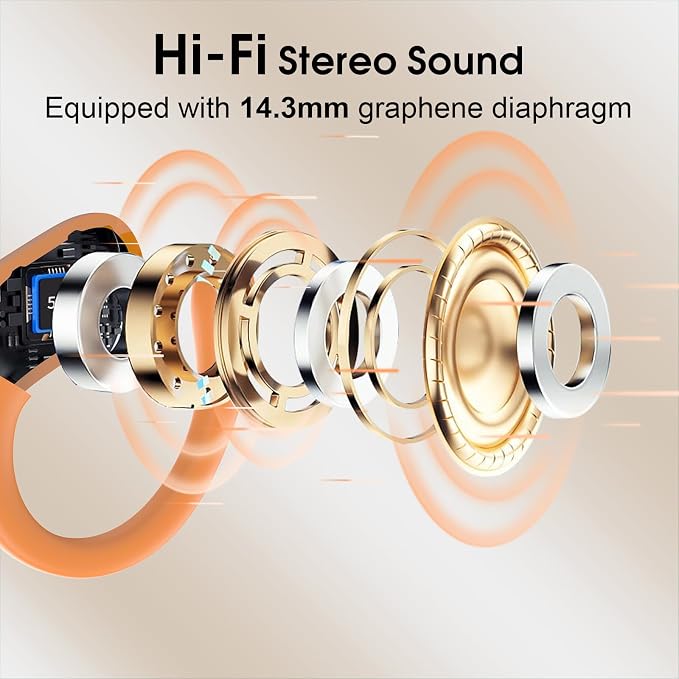Aptkdoe Wireless Earbuds 75H Bluetooth 5.4 Sport Headphones with Earhooks | IPX7 Waterproof In-ear Buds Feature ENC Noise Cancelling Mic. Stereo Sound Device for Gym Running Workout, Cosmic Orange - Image 4