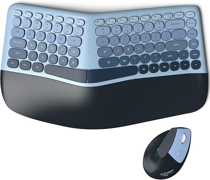 MOFII Wireless Ergonomic Keyboard and Mouse Combo, Split Curved Keyboard with Wrist Rest, Vertical Mouse, 2.4G, for PC Laptop Desktop Mac- Blue Gradient Colorful by MOFII