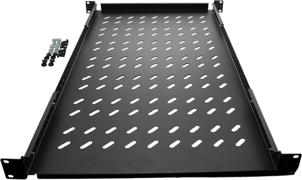 NavePoint Vented 4-Post Shelf, Adjustable, Black, 750 mm Depth, 1U, 242 lbs, Cold Rolled Steel - Image 3