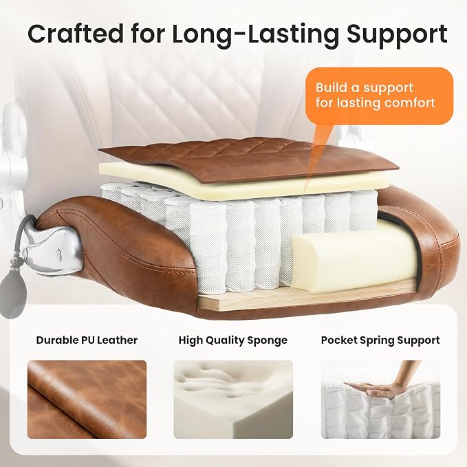 NEO CHAIR Executive Leather Chair, Ergonomic Office Chair, Lumbar Support | Brown Ergonomic Office Chair with High Back, Flip-Up Arms and Wide Seat, Comfortable Gaming Chair with Wheels for Back Pain - Image 7