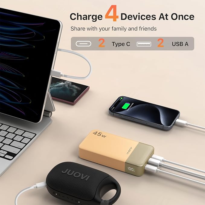 JUOVI Power Bank 45W 20000mAh Portable Charger | PD QC Fast Charging with 4 USB Ports(2C 2A), LED Display External Battery Pack for iPad Tablet Switch iPhone Samsung etc - Image 5