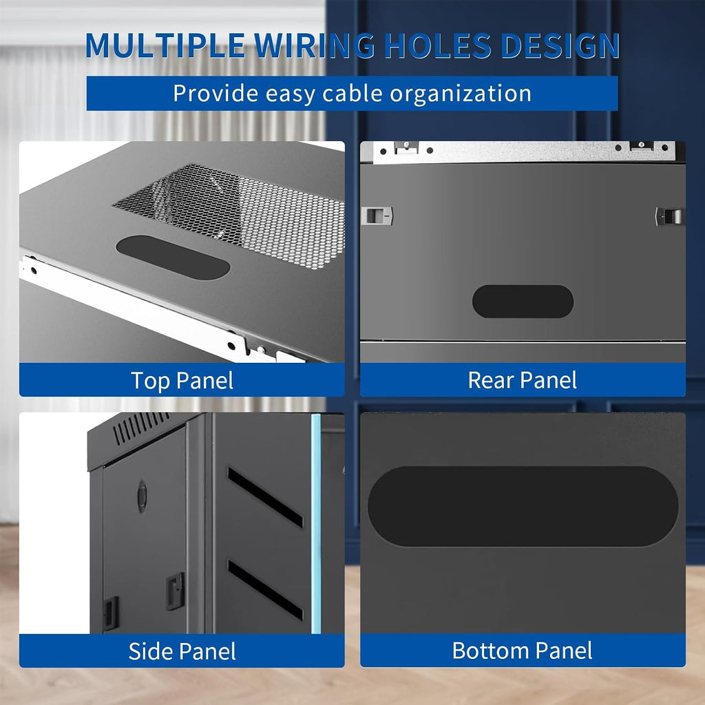 9U Wall Mount Server Cabinet with Lockable Door Heavy Duty IT Network Rack Enclosure for Data Centers & Network Equipment - Image 6