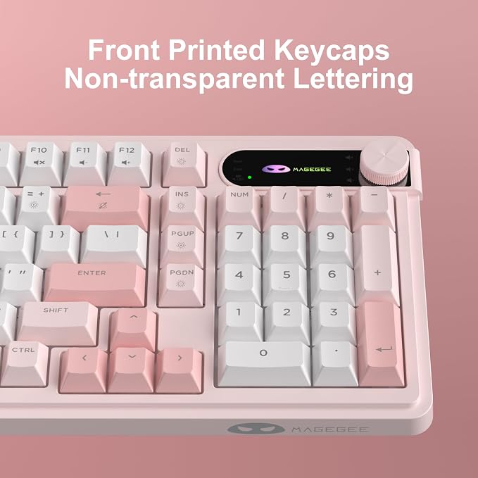MageGee GK960 Wireless Keyboard, 98 Keys Tri-Mode BT/2.4G/Wired Membrane Gaming Keyboard, RGB Creamy Keyboard with Number Pad, Knob Control, 4000mAh Battery - Sakura Pink - Image 6