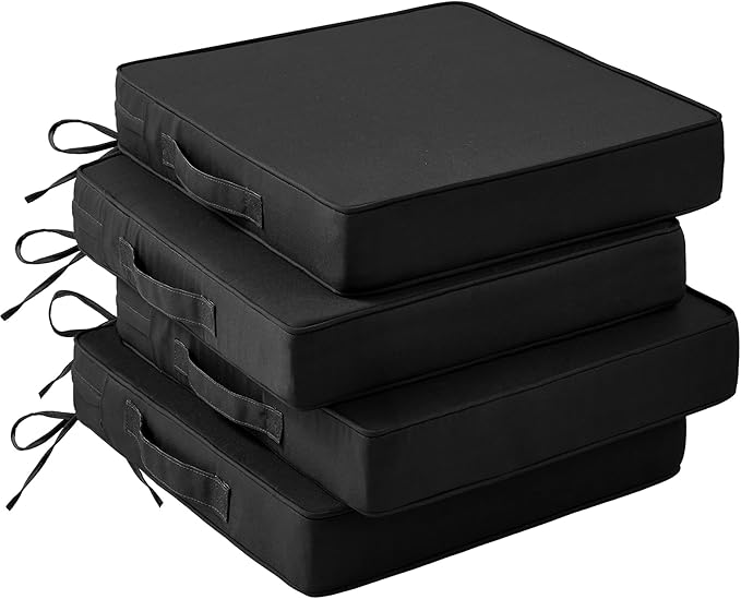 IASEAHK Patio Chair Cushions, 19" x 19" x 3" Outdoor Chair Cushions Set of 4, Waterproof Outdoor Cushions for Patio Furniture, Outdoors Seat Cushions with Handle and Ties, Black by IASEAHK