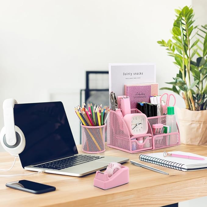 13-in-1 Office Desk Organizer Set for Back to School Supplies Accessories | Organizer Set with Stapler and Tape Dispenser, Pen Holder, Scissors, Ruler, Hole Punch, 2 Pens & More Desk Supplies - Image 7