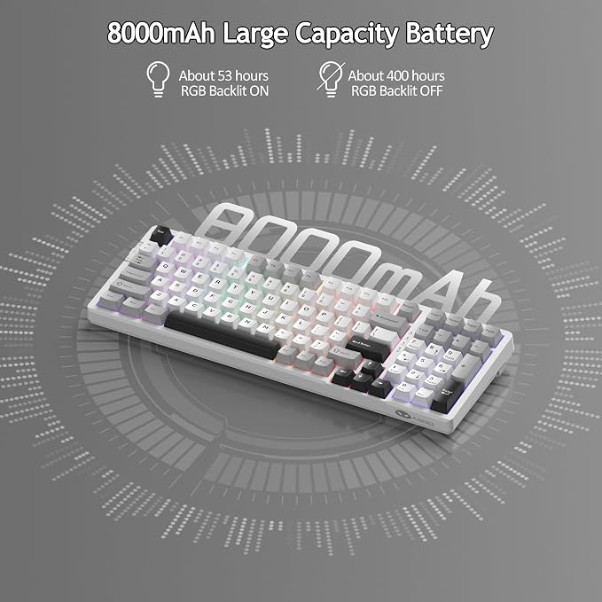 MageGee LIGHT100 Wireless Creamy Keyboard, Gasket Structure Hot Swappable, Tri-Mode 2.4G/USB-C/BT5.0 RGB Backlit Mechanical Gaming Keyboard for Win/Mac/PC, PBT Keycap, 4000mAh Battery, Grey - Image 6