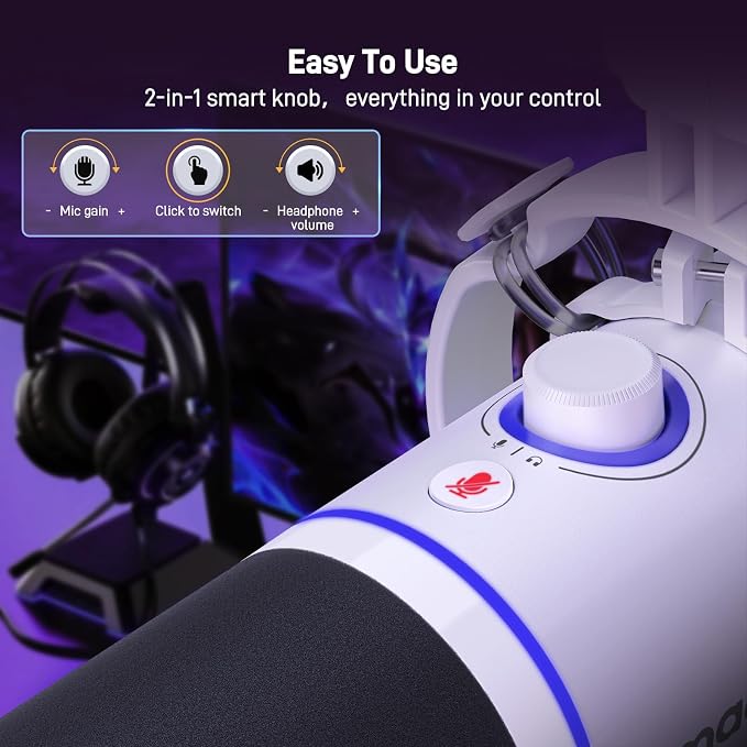 MAONO PD200XS XLR/USB Dynamic Microphone Kit, RGB Gaming Mic with Software | PC Mic with Mute, Gain Knob, Volume Control, Boom Arm for Streaming, Gaming, Podcasting, Voice-Over, Recording, White - Image 8
