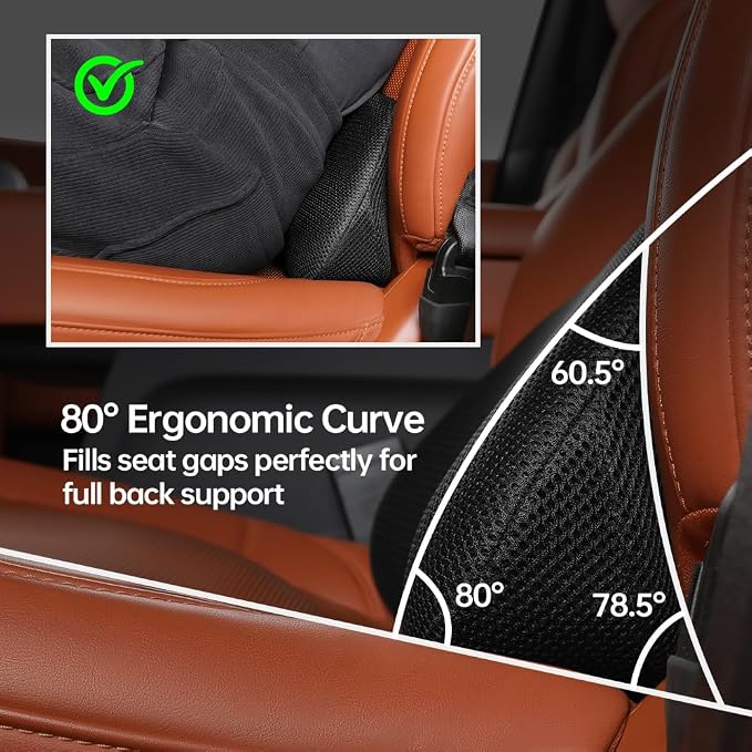 Aerovia Oegive 1P Car Lumbar Support with Ergonomic Structure, Suitable for Office Chairs, Gaming Chairs and Car Seats, Memory Foam Material with Breathable Mesh Fabric, Long-Lasting Lumbar Support - Image 3