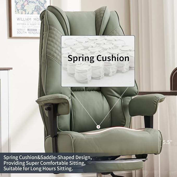 EXCEBET Big and Tall Office Chair 400lbs Wide Seat, Leather High Back Executive Office Chair with Foot Rest, Ergonomic Chairs Lumbar Support for Lower Back Pain Relief (Light Green) - Image 4