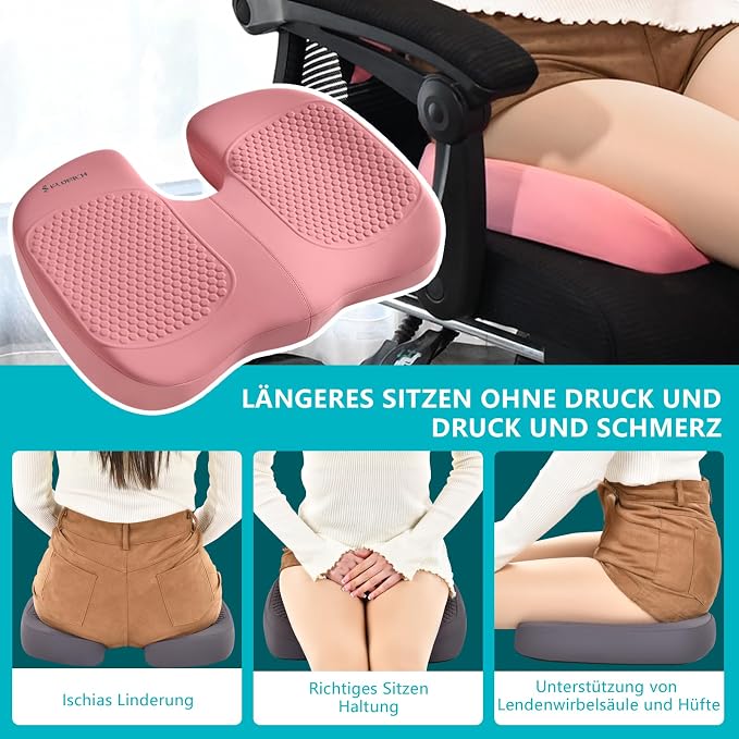 3 PCS Seat Cushion for Carseat Lumbar Support Pillow Car Neck Headrest Pillows Memory Foam Gel Memory Foam Massage Point Seat Pads Pressure Relief Back Cushion for Office Chair(Light Pink) - Image 3