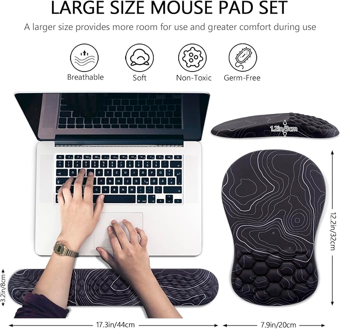 Mouse Pad Wrist Support, Laokiiy 2 in1 Keyboard Wrist Rest+ Ergonomic Mouse Pad, Non-Slip Wrist Rest for Computer Keyboard, Made Easy Typing & Relieve Wrist Pain(Black White) - Image 5
