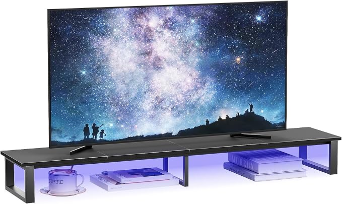 aboxoo 45" TV Riser with Light for 32-60 inch TV, TV Shelf with Steel Legs | Black TV Riser Stand with Storage, Tabletop TV Riser for Home Living Room, Study Office, Fit TV, Monitor, Laptop by aboxoo