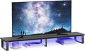 aboxoo 45" TV Riser with Light for 32-60 inch TV, TV Shelf with Steel Legs | Black TV Riser Stand with Storage, Tabletop TV Riser for Home Living Room, Study Office, Fit TV, Monitor, Laptop by aboxoo