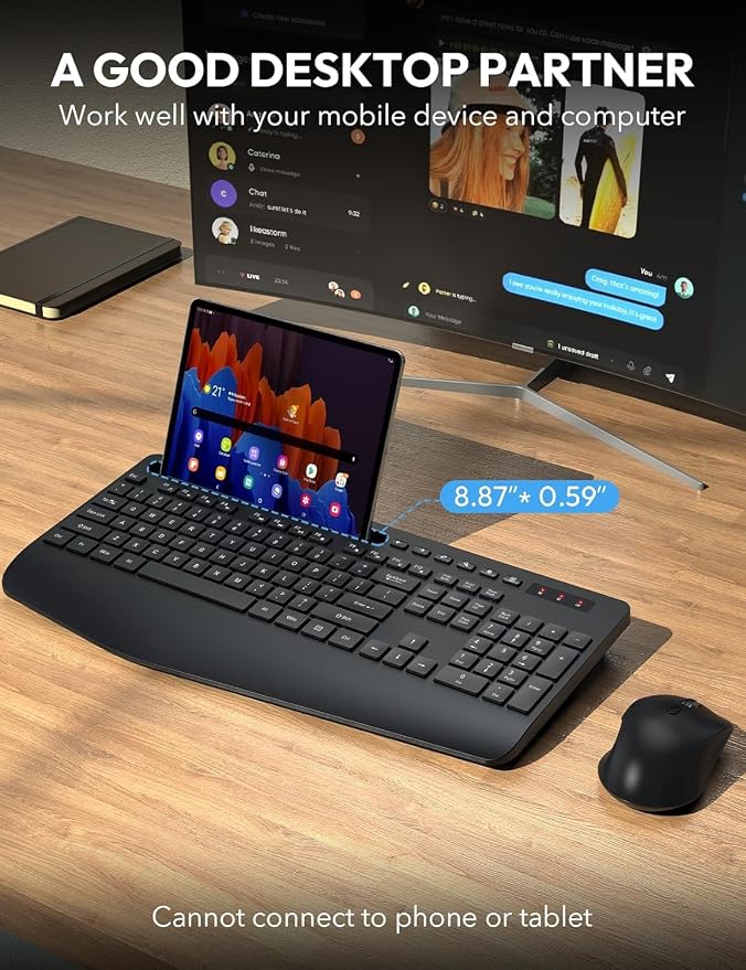 Wireless Keyboard and Mouse Combo, 2 Pack, Ergonomic Wrist Rest | 2.4G Lag-Free, Phoe Holder, 3 Level DPI, Silent Typing, Batteries Powered, KM23D Full Size Set for Computer, Laptop, Windows - Image 3