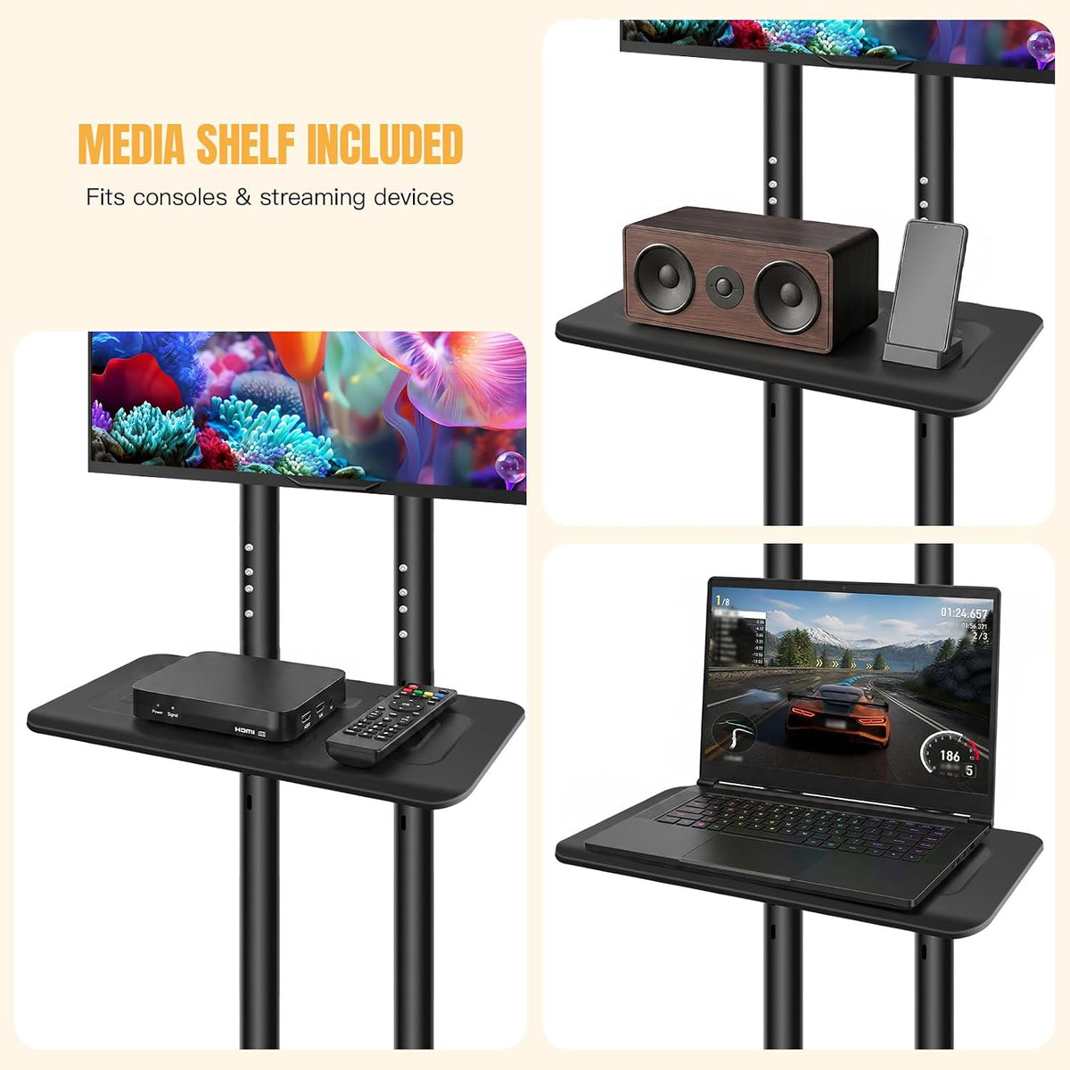 Mobile TV Stand for 32-75" TVs, Rolling Cart with Wheels - Image 6