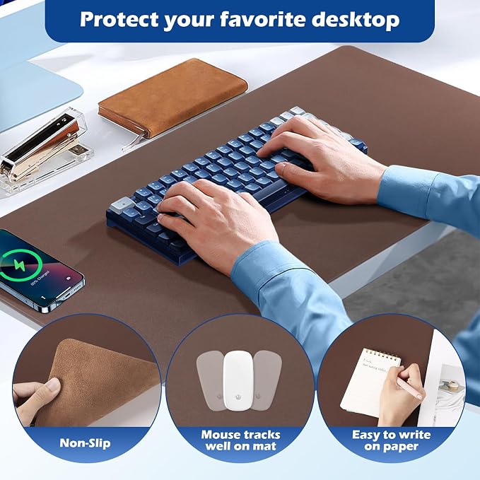 Wireless Charging Desk Mat, Mouse Pad, Brown-L, 36 * 17inch - Image 7