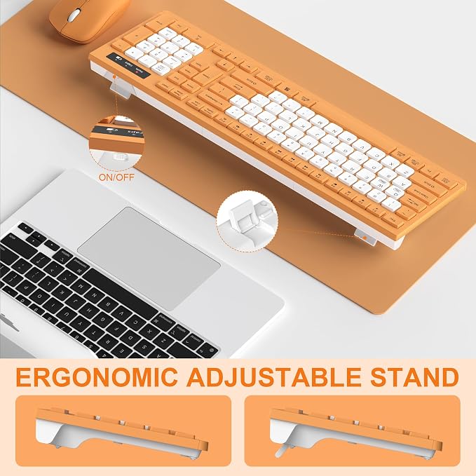Wireless Keyboard and Mouse Combo Silent for Office and Home(Orange-B) | 2.4G Full Size Silent Cordless Keyboard with Tilt Legs,3-Level DPI Quiet Mouse,for Windows/Mac OS/Desktop/Laptop/PC - Image 4
