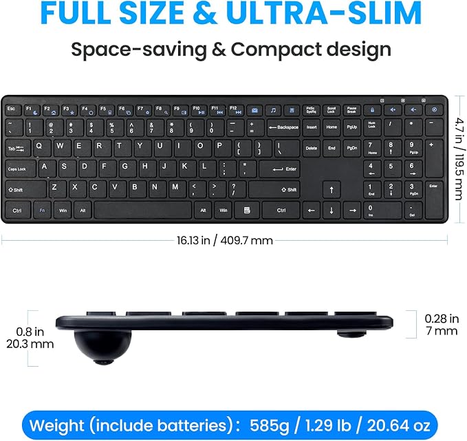 Wireless Keyboard-2.4G USB Ultra Slim Quiet Full Size Matte PC Computer Keyboard,19 Multimedia Keys,Number Pad,Plug&Play,Lag-Free Ergo,Long Battery Life for Desktop,Laptop,Smart TV,MAC,Windows,QWERTY - Image 3
